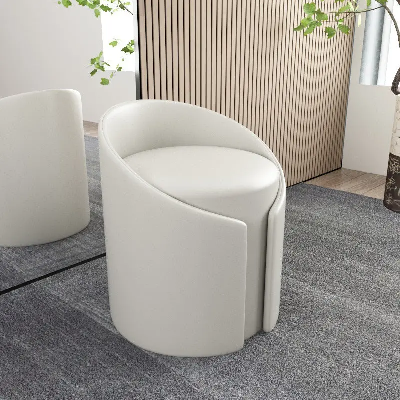 Contemporary Simplicity Round PU Leather Solid Wood Frame Low Stool For Living Room