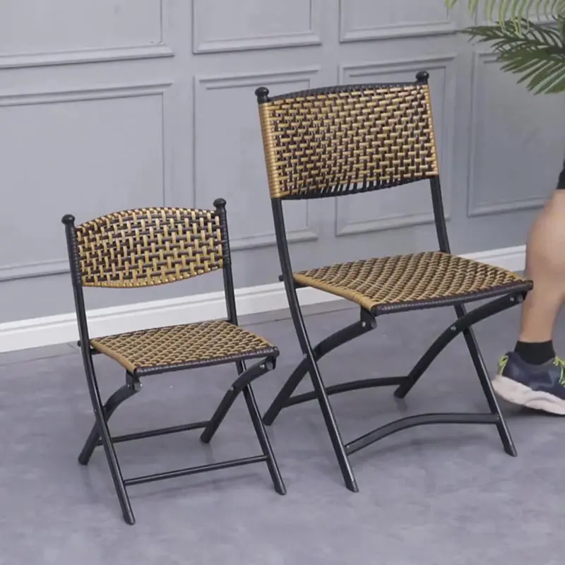 Contemporary Simplicity Square Rattan Weaving Carbon Steel Foldable Chair Backless Armless For Living Room