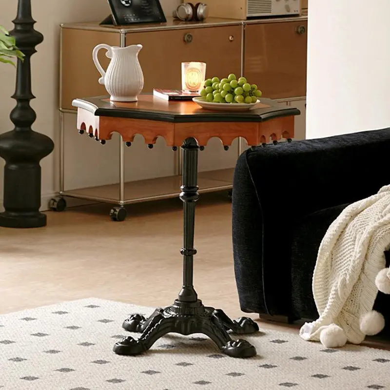 Traditional French Wood And Iron Octagonal Cross Base Side Table For Living Room And Bedroom