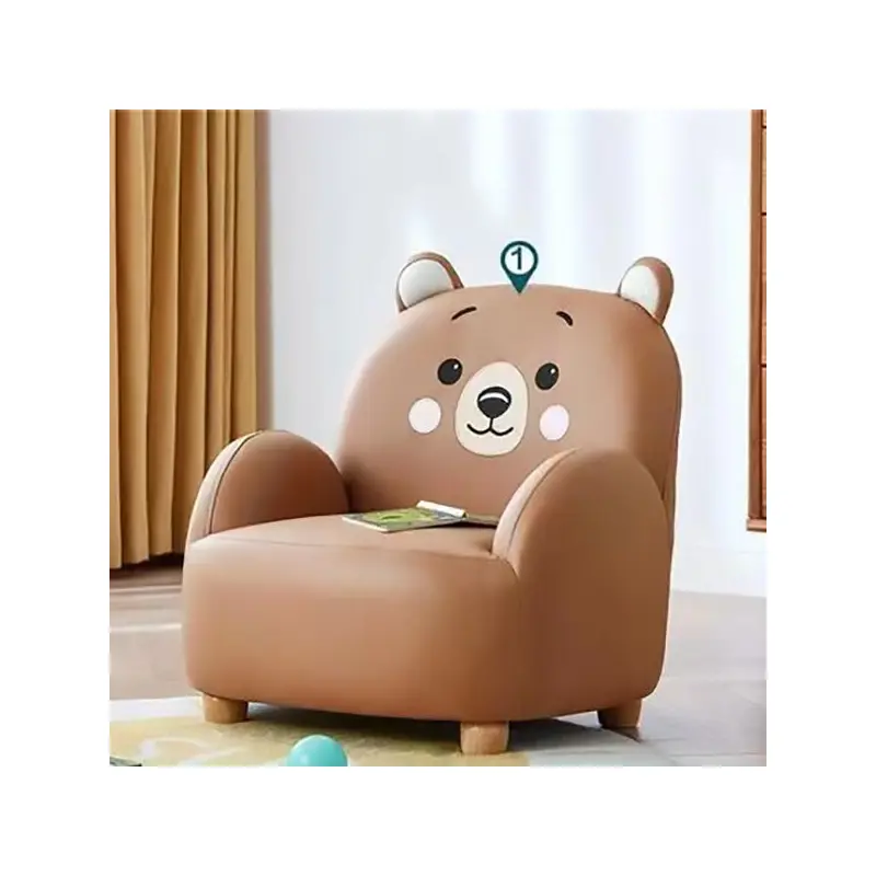 Modern Art Deco Kids Faux Leather Solid Wood Tiger & Bear Shape Chair With Backrest Armrests For Bedroom & Living Room