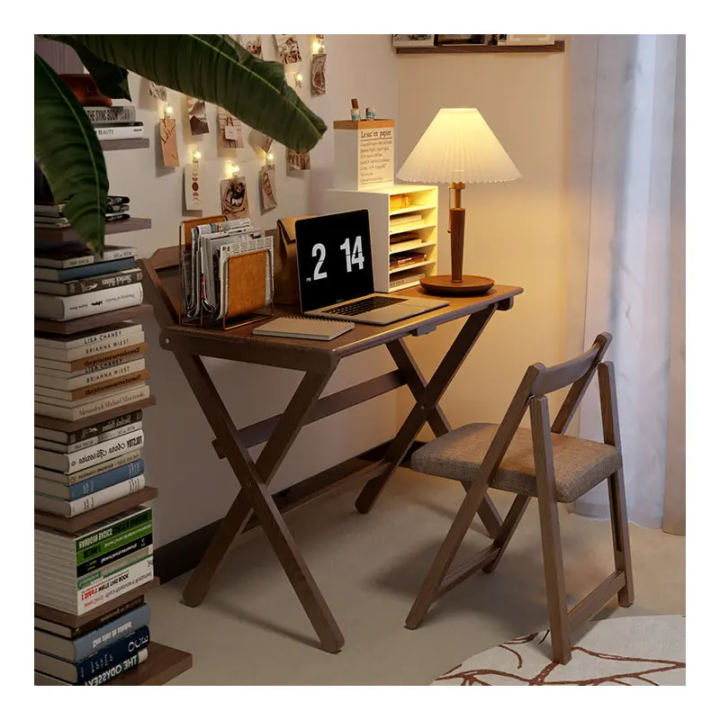 Modern Minimalist Solid Wood X-Shaped Rectangular Foldable End Table For Bedroom & Living Room