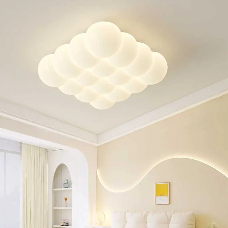 Contemporary Creative Iron & PE Round Square Rectangular Bubble-Shaped LED Flush Mount Ceiling Light For Living Room