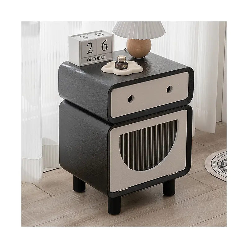 Contemporary Creative Medium-Density Fiberboard Robot-Shaped Rounded Square Nightstand With 2 Drawers For Bedroom