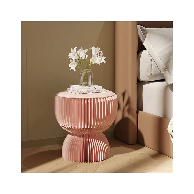 Contemporary Creative PU Leather Kraft Paper Round Cylinder Foldable Low Stool For Bedroom & Living Room