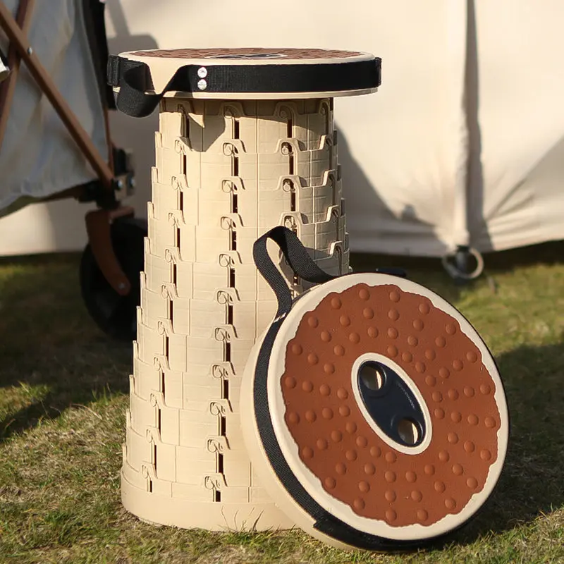 Contemporary Creative Plastic Round Textured Camping Low Stool With Adjustable Foldable Design For Outdoor Patio