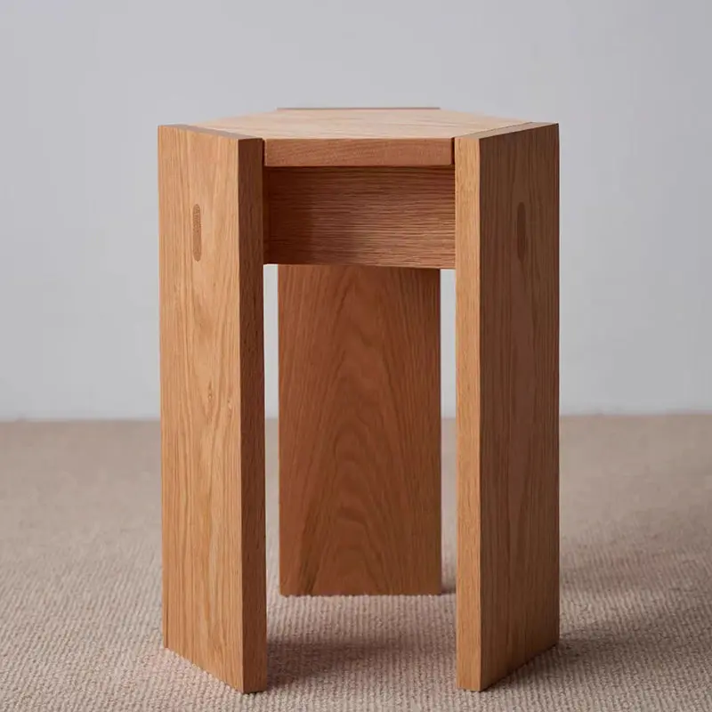 Modern Simplicity Solid Wood Hexagonal Honeycomb Low Stool With Stackable Design For Living Room