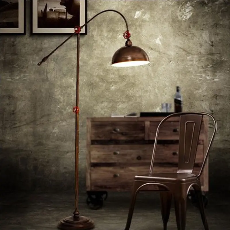 Contemporary Industrial Iron Dome Fishing Rod 1-Light Standing Floor Lamp For Living Room