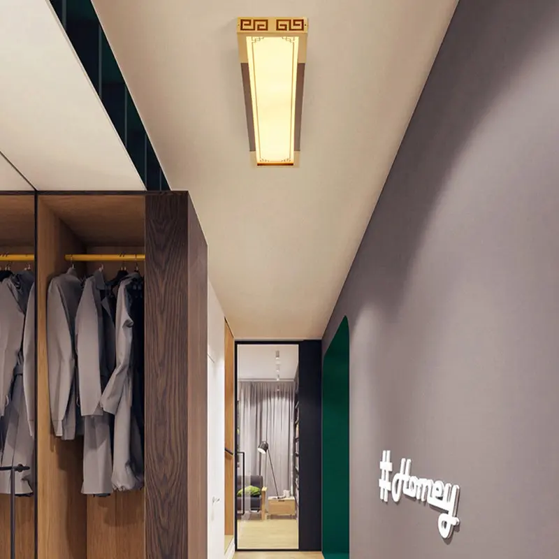 Traditional Chinese Metal Rubberwood Acrylic Rectangular Carved Lucky Cloud LED Flush Mount Ceiling Light For Entryway And Hallway