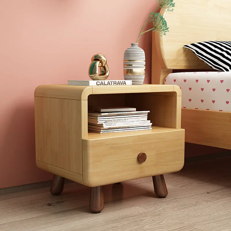 Contemporary Creative Solid Wood Rounded Cylinder Nightstand With 1/2 Drawers For Bedroom