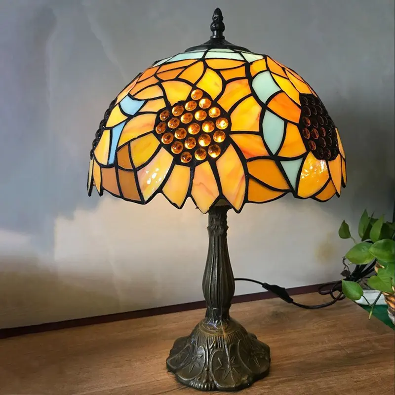 Traditional Tiffany Iron & Stained Glass Cone Table Lamp 1-Light For Bedroom And Living Room