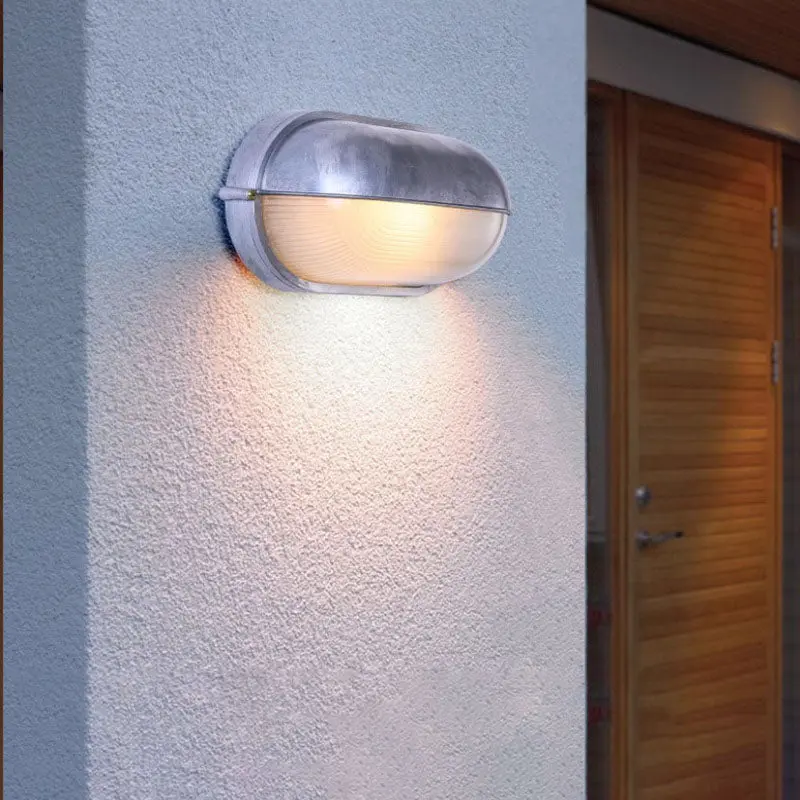 Traditional French Glass Aluminum Oval Round Wall Sconce Lamp 1-Light For Outdoor