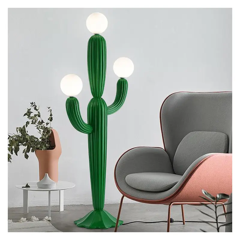 Contemporary Creative Resin & Glass Cactus-Shaped 3-Light Standing Floor Lamp For Bedroom & Living Room