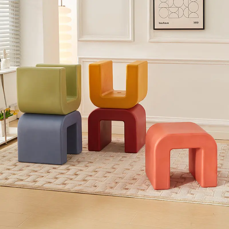 Contemporary Creative Geometry Shape Full PP Low Stool Backless Armless For Living Room