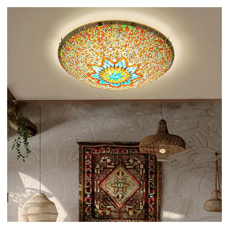 Traditional Tiffany Semicircle Hardware Glass 2/3/4 - Light Flush Mount Ceiling Light For Living Room