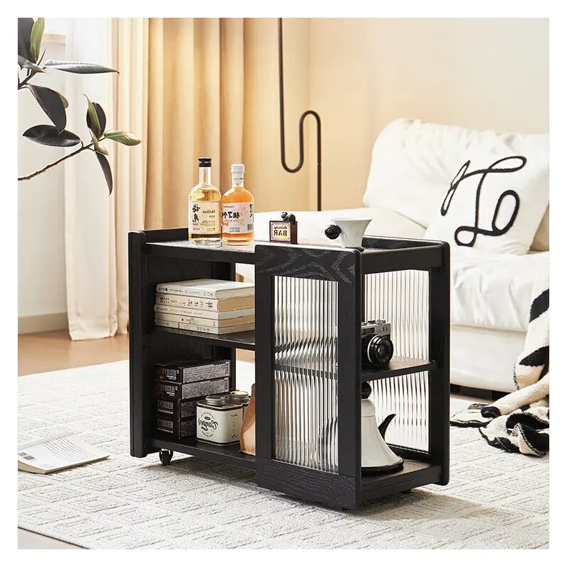 Modern Minimalist Solid Wood & Glass Rectangular End Table With 3 Tiers For Living Room