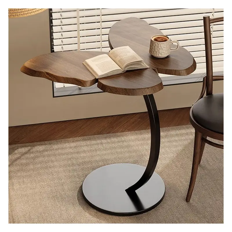 Contemporary Creative Butterfly Solid Wood Top Iron End Table For Living Room