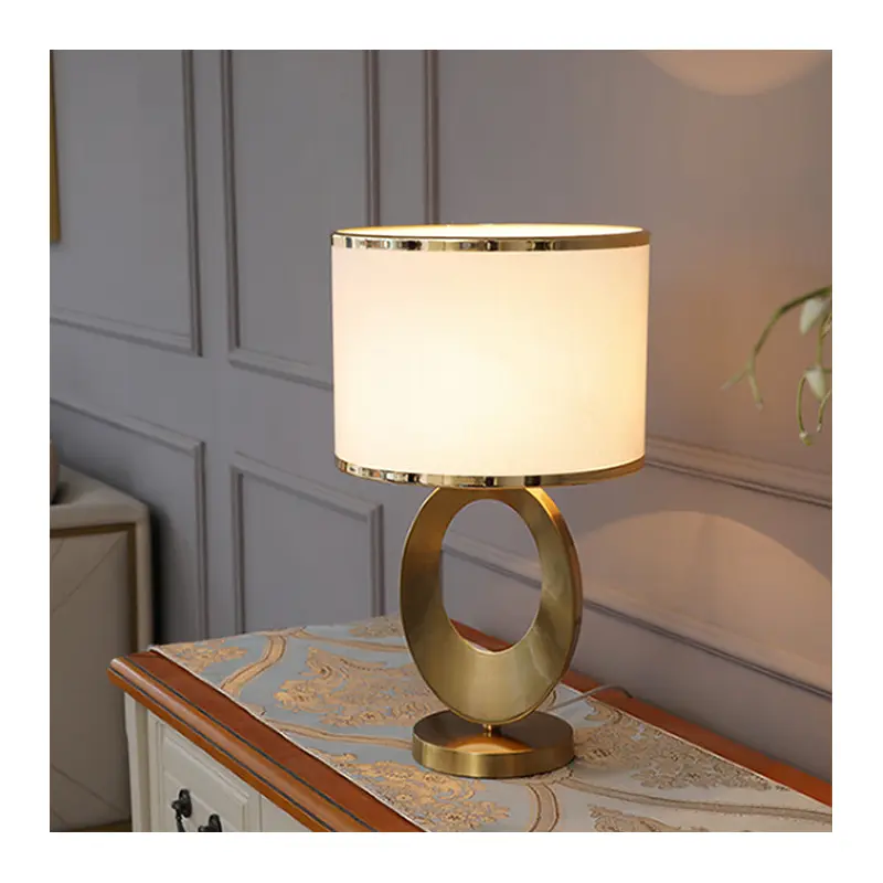 Contemporary Creative Fabric Metal Round-Ring 1-Light Table Lamp For Bedroom & Living Room