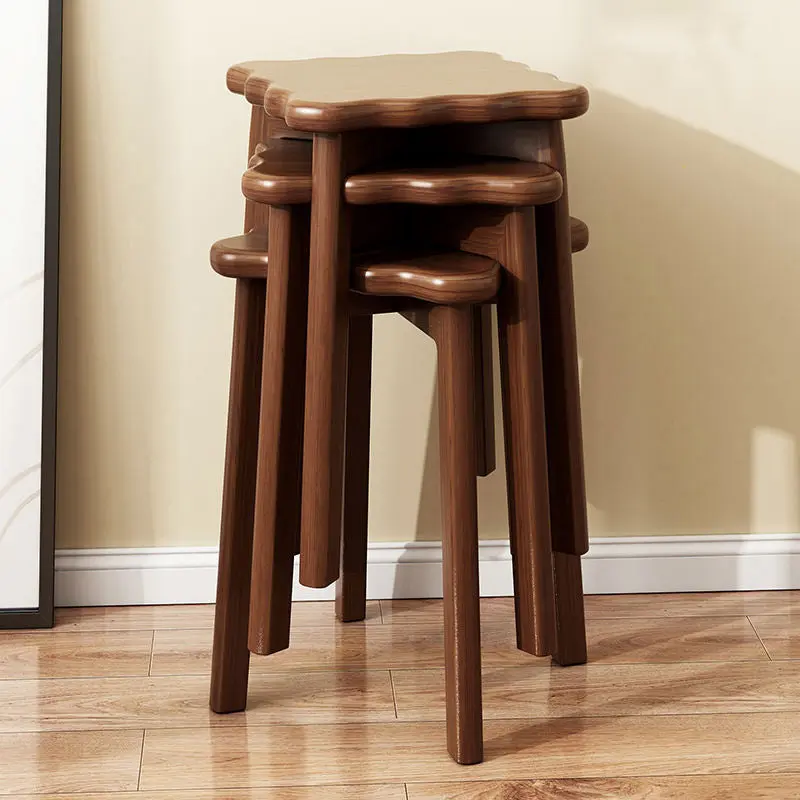 Contemporary Simplicity Square Biscuit Solid Wood Stackable Low Stool For Living Room