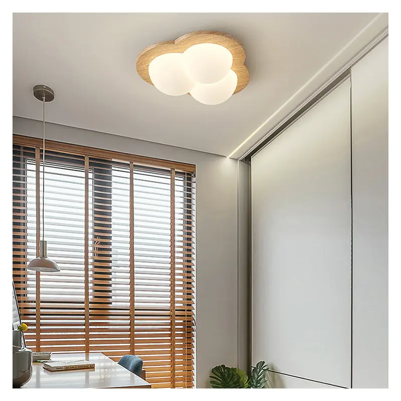 Traditional Chinese PE Rubberwood Heart Star Wave LED Flush Mount Ceiling Light For Bedroom