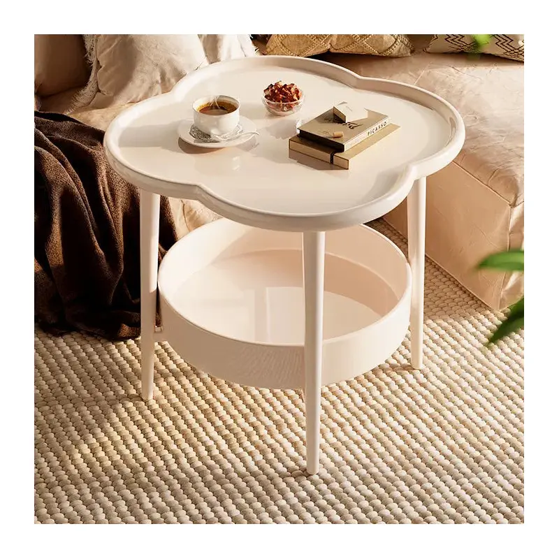 Traditional French Plastic Arc Tray Top Carbon Steel End Table 2-Tier Storage Shelves For Living Room