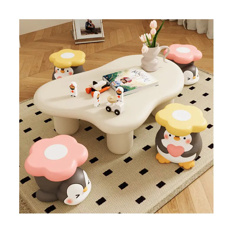 Modern Art Deco Resin Penguin-Shaped Flower Low Stool For Living Room