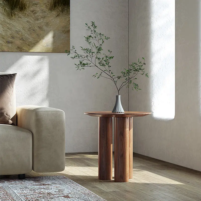 Traditional Vintage Solid Wood Round Side Table For Living Room & Bedroom