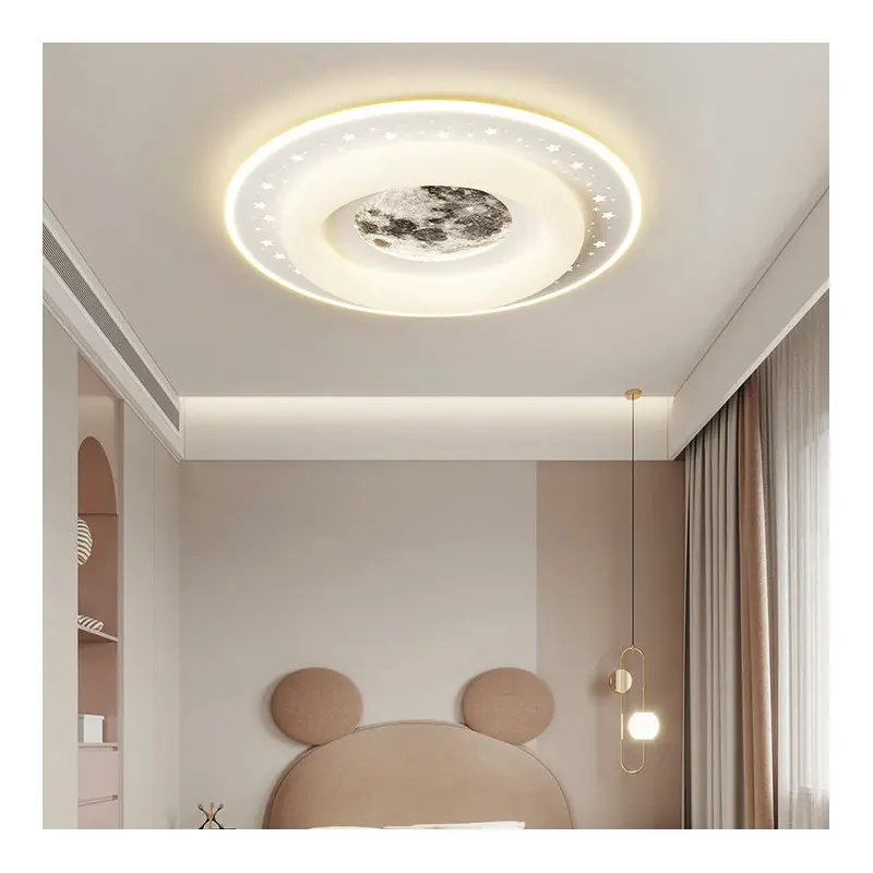 Contemporary Creative Acrylic Aluminum Iron Square Round Planet LED Flush Mount Ceiling Light For Bedroom