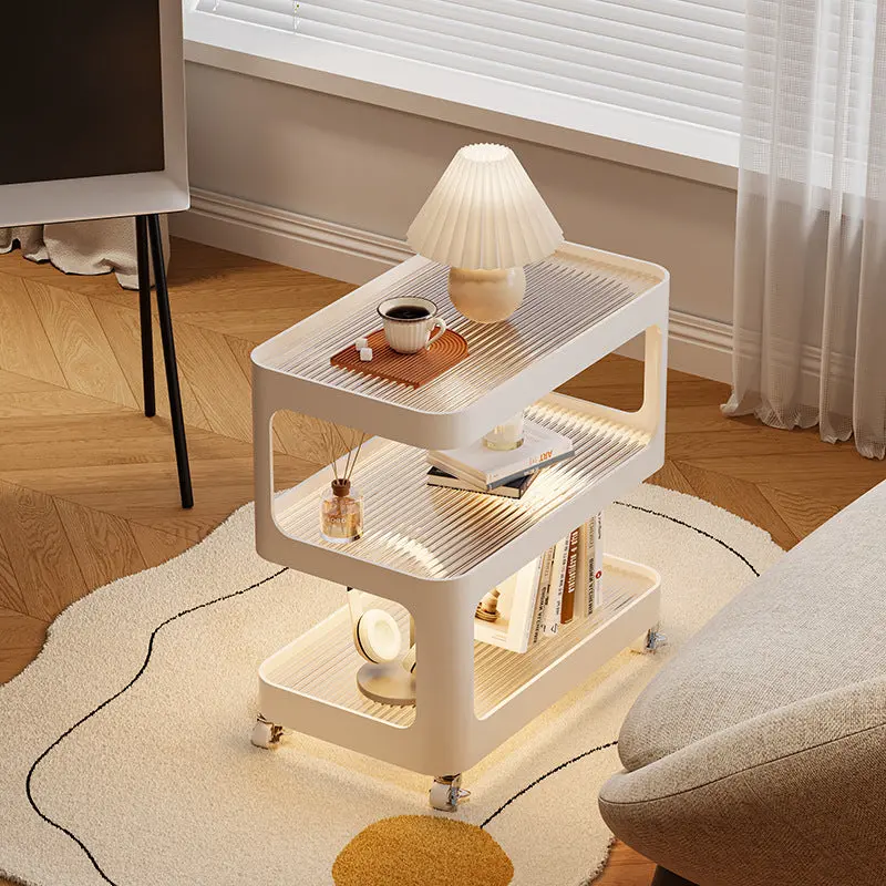 Modern Simplicity Sintered Stone Rectangular Tray Top Iron Induction Light Movable End Table 3-Tier Storage Shelves For Living Room