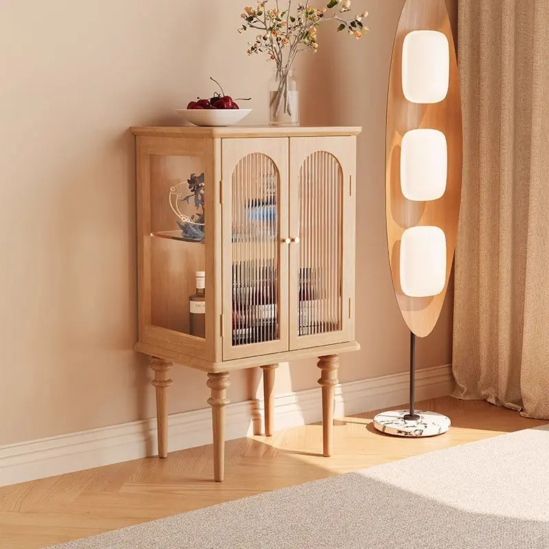 Contemporary Scandinavian Solid Wood Glass Metal Round Rectangular Side Table With 1-Cabinet For Living Room