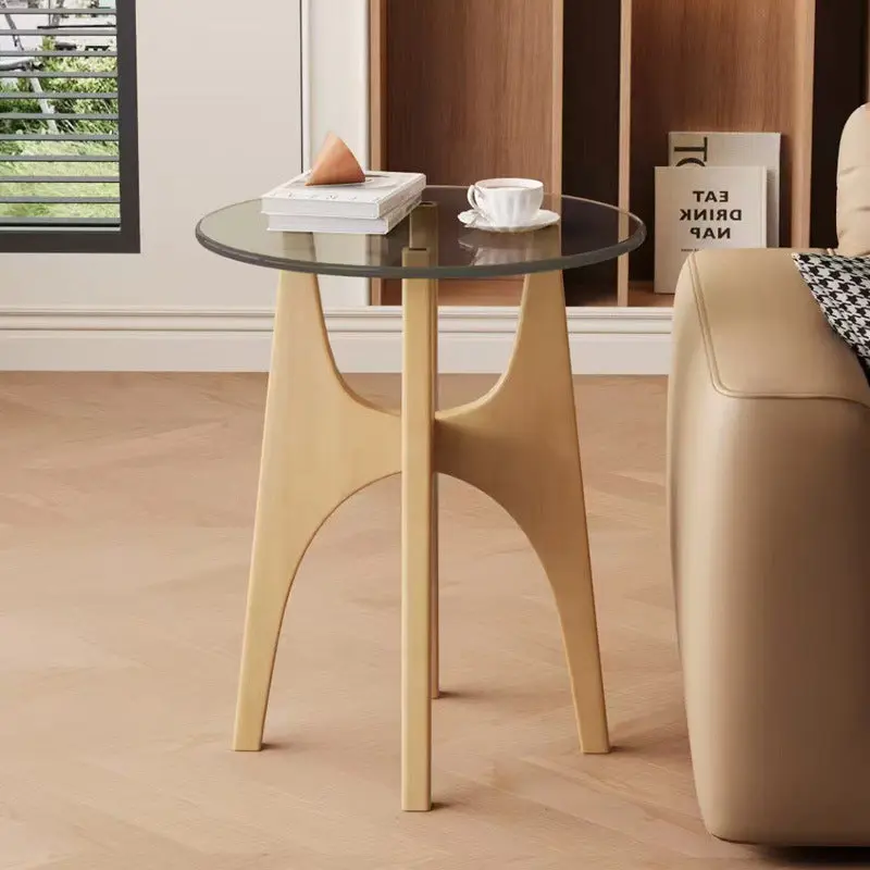 Contemporary Simplicity Round Glass Solid Wood Side Table 1 - Tier For Living Room
