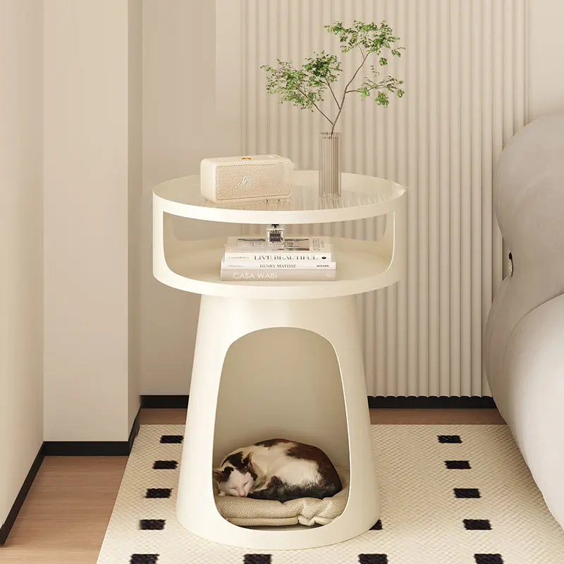 Contemporary Nordic Cream Round Cylindrical Glass Iron 1 - Cabinet Side Table For Living Room