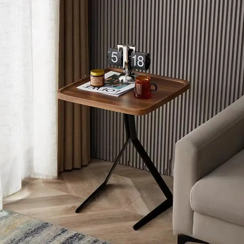 Contemporary Nordic Square Geometry Density Board Iron 1 - Tier Side Table For Living Room