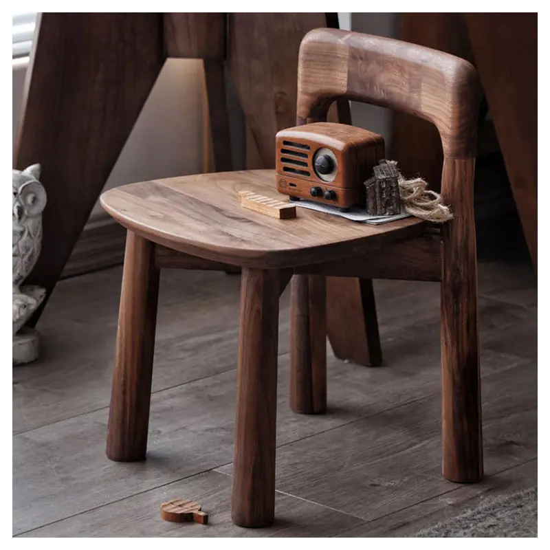 Contemporary Retro Square Walnut Low Stool Backrest Armless For Living Room