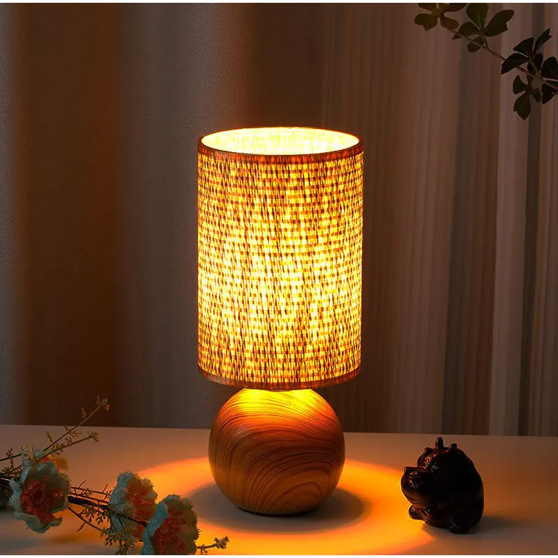 Contemporary Boho Fabric Cylinder Shade Ceramic Base 1-Light Table Lamp For Study