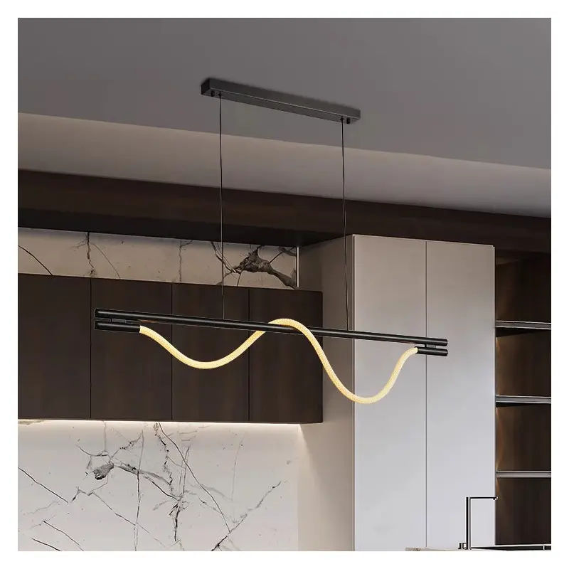 Contemporary Creative Braided Silicone Copper Curved Linear LED Chandelier Island Light For Dining Room