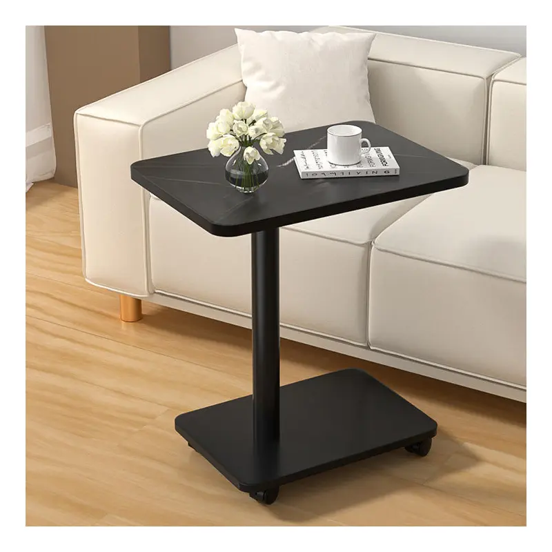 Modern Simplicity MDF Rectangular Top Steel Pipe End Table 2- Tier With Casters For Living Room