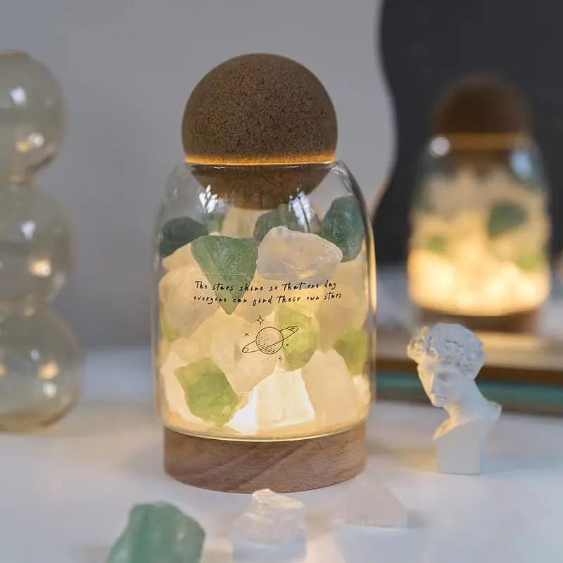 Traditional French Cork Base Decorative Ore Stone Aromatherapy Essential Oil Diffuser LED Night Light For Bedroom