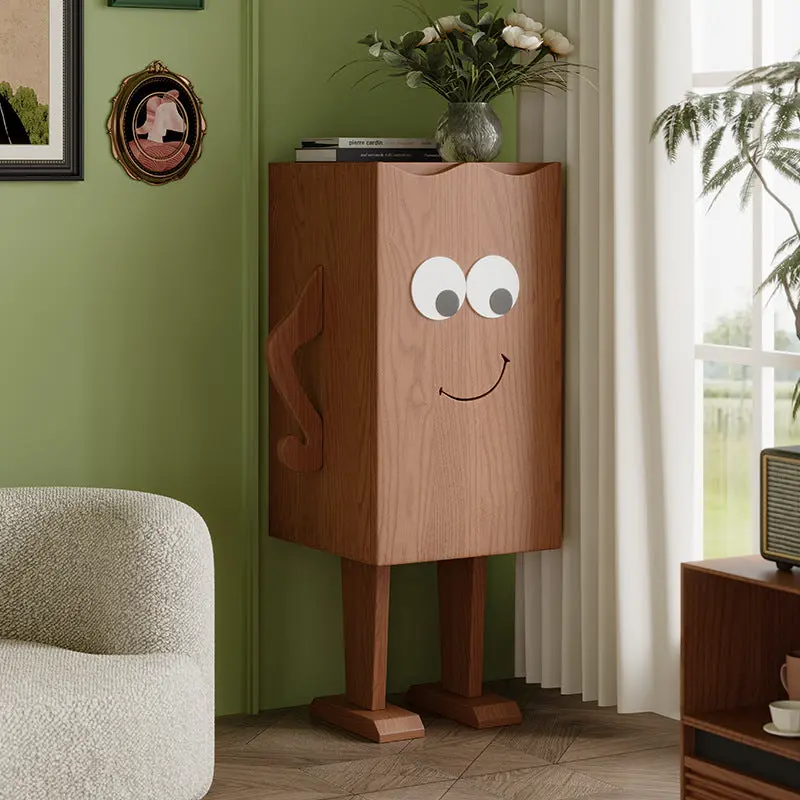 Contemporary Creative Solid Wood Robot-Shaped Rectangular Side Table 1-Storage For Living Room