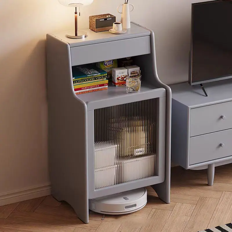 Contemporary Scandinavian Oak Glass Rectangular Side Table 2-Tier For Living Room