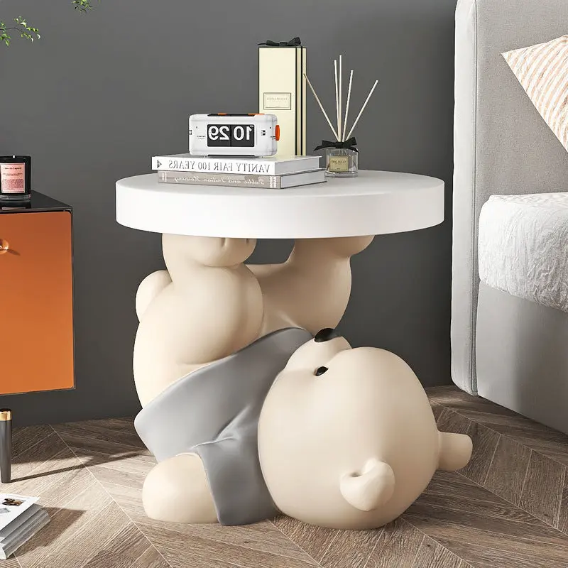 Contemporary Creative Resin Bear Base Round Side Table For Bedroom And Living Room
