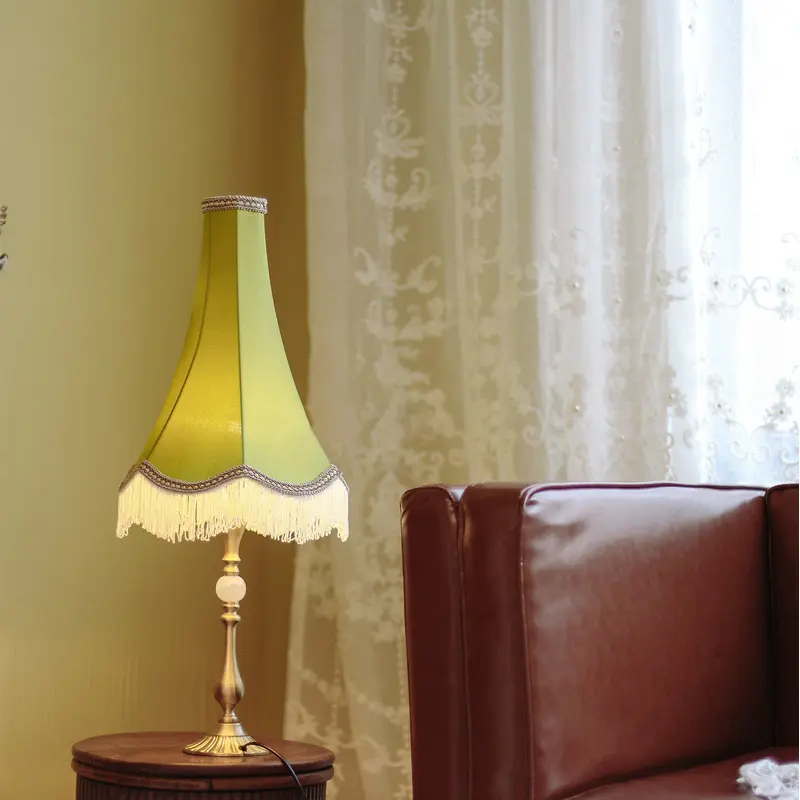 Traditional Vintage Brass & Fabric Conical 1-Light Table Lamp For Bedroom And Living Room