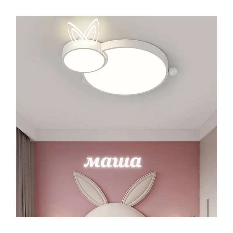 Contemporary Creative Iron & Acrylic Rabbit-Shaped LED Flush Mount Ceiling Light For Kids Bedroom & Living Room