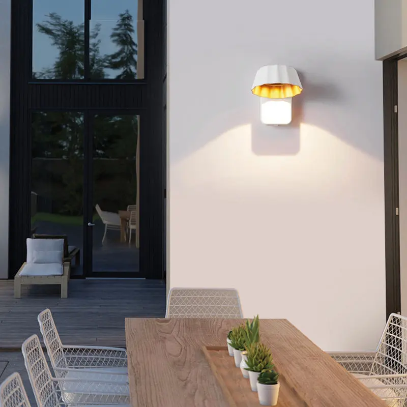 Contemporary Industrial Aluminum Pleated Round Shade LED Outdoor Waterproof Wall Sconce Lamp For Garden
