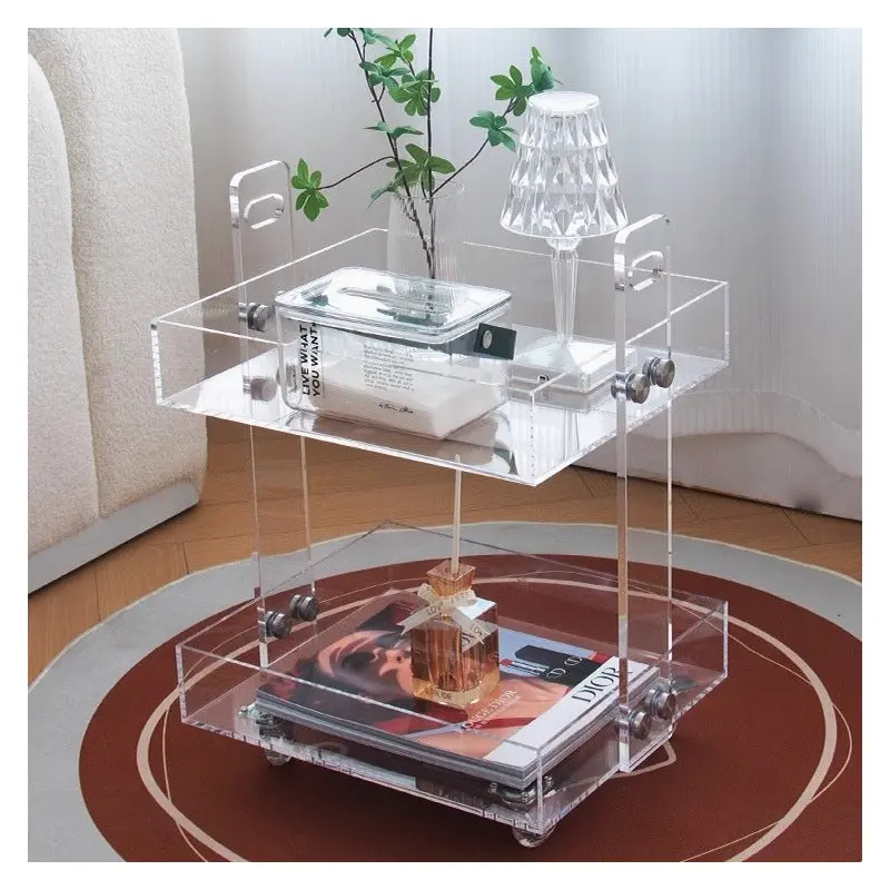 Modern Minimalist Acrylic Rectangular Side Table With 2/3-Tier Storage For Bedroom & Living Room