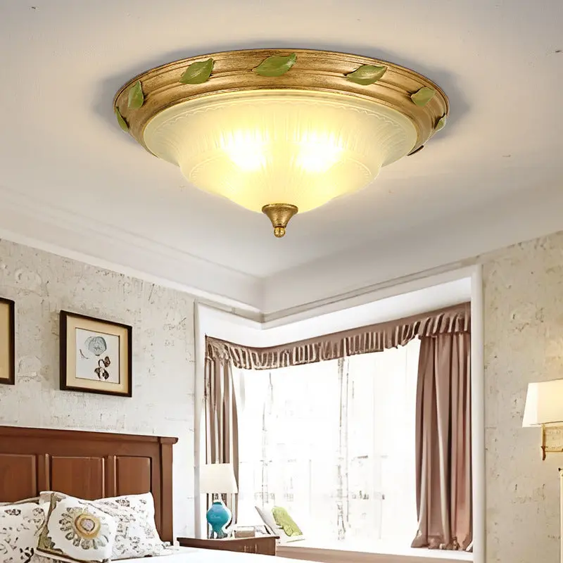 Traditional European Iron Glass Cone-Shaped 3/4/5-Light Flush Mount Ceiling Light For Living Room Or Bedroom