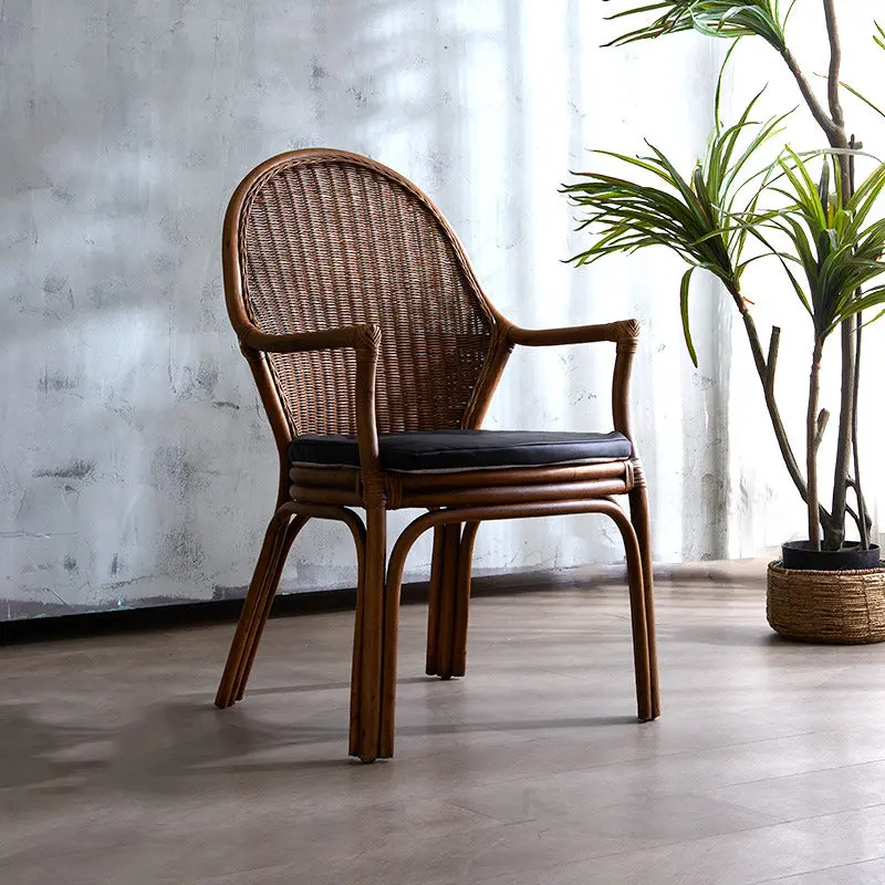 Traditional Vintage Round Oval Backrest Rattan Chair Armrests For Living Room
