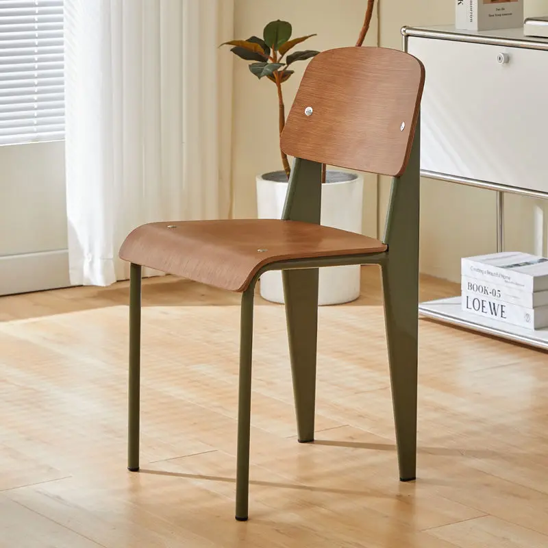 Contemporary Scandinavian Square Solid Wood Plywood Carbon Steel Chair Backrest Armless For Living Room