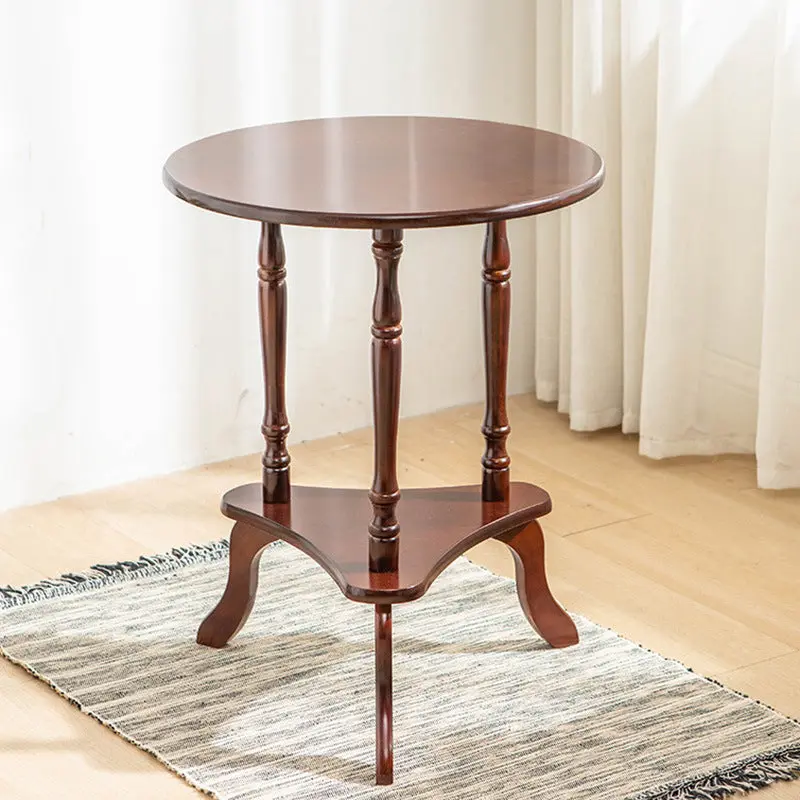 Traditional European Round Wood End Table 2-Tier For Living Room