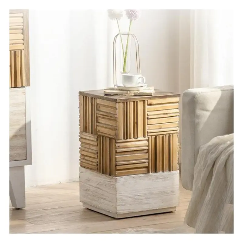 Traditional Vintage Square Round Wood End Table 1-Tier For Living Room