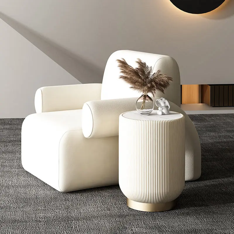 Contemporary Nordic Cylinder Rock Board Iron Solid Wood Side Table 1 - Tier For Living Room